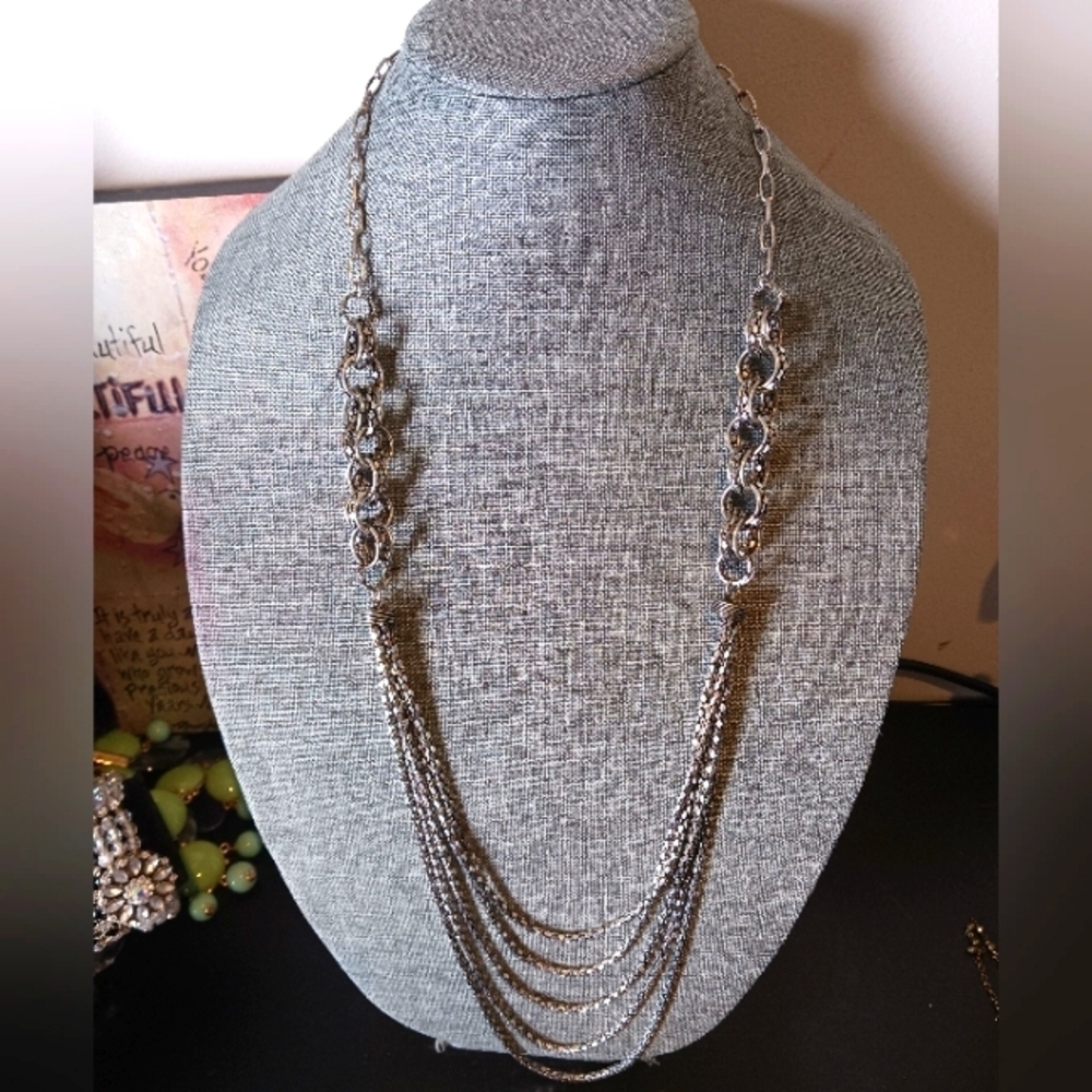 Multistrand Chain Necklace Art Deco Style Statement - Pre-loved (32"-35")